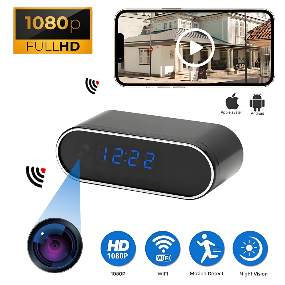 Mini telecamera Orologio Full HD 1080P Wireless Wifi Controllo IR Visione notturna Vista DVR Videocamera Sorveglianza domestica Monitor Video