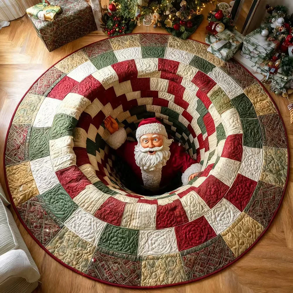 VIKAMA Gift Boxes Christmas Tree Scene Round Rug Soft Flannel Non-Slip Bedroom Bedside Living Room Christmas Carpet Cozy Home