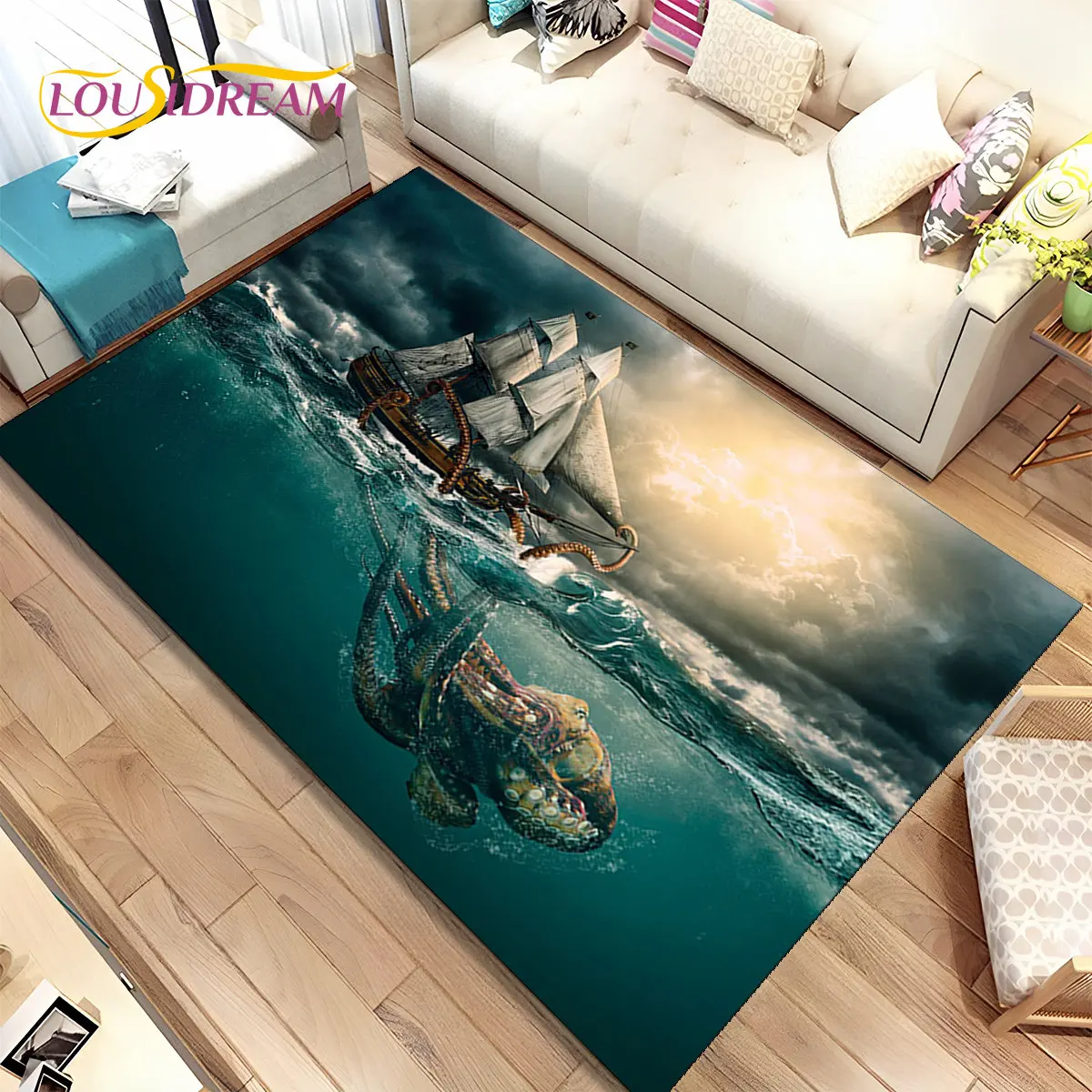 A Pirate Boat,Barque,Boat Ship Area Rug,Carpet Rug for Home Living Room Children\'s Bedroom Sofa Doormat Decor,Non-slip Floor Mat