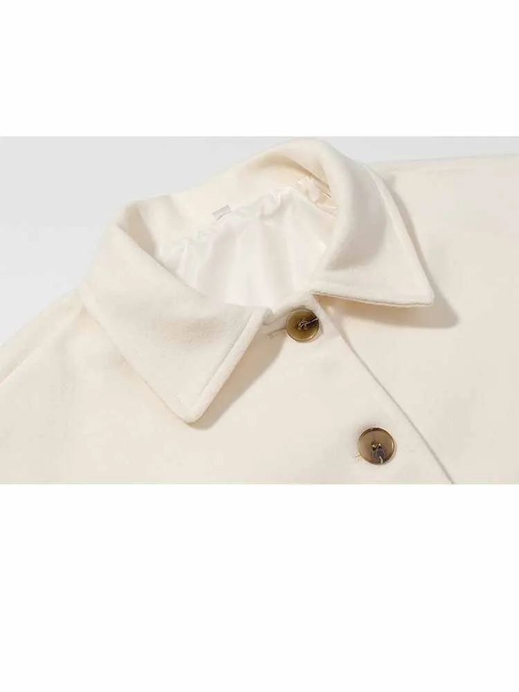 HH femme début du printemps mode manches longues couleur unie simple boutonnage revers ample court manteau femme décontracté Style de rue veste