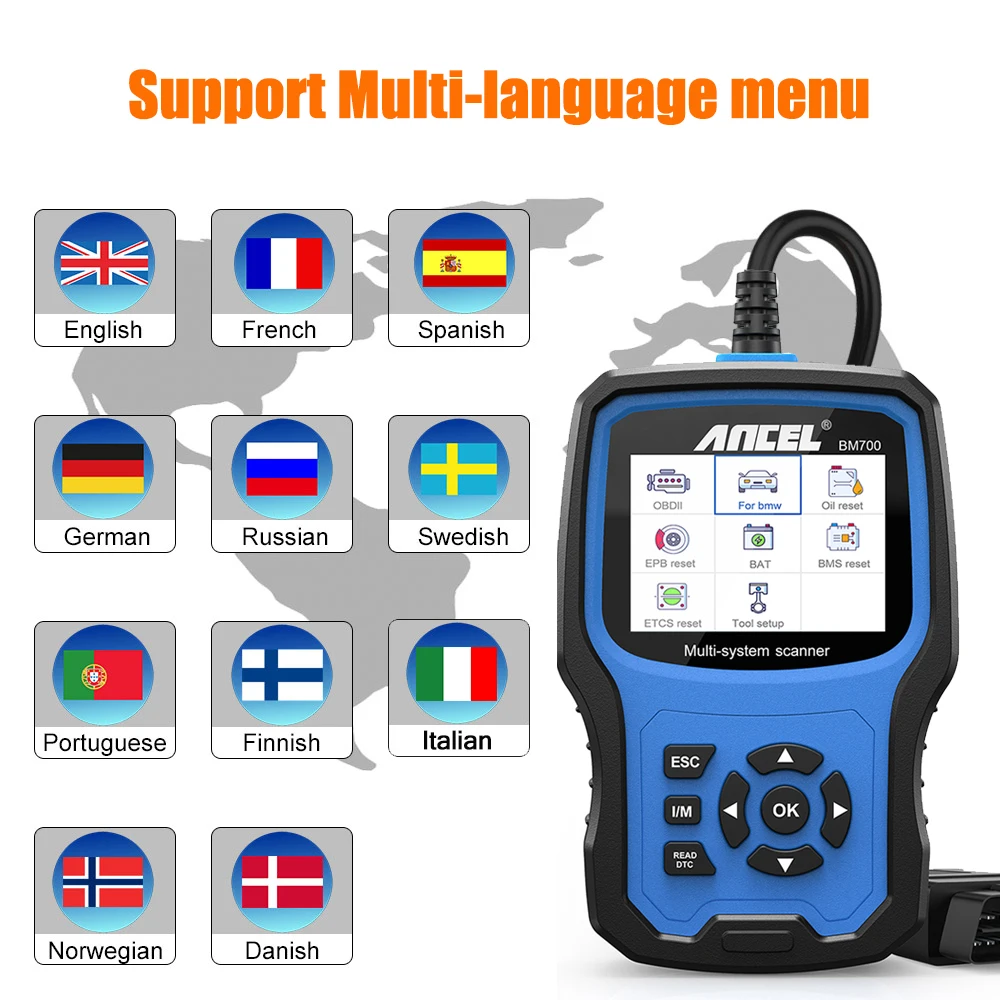 ANCEL BM700 OBD2 Scanner Full System Diagnostic Tool Injector Coding SAS Airbag ABS ASC DSC Oil Reset Auto Code Reader For BMW