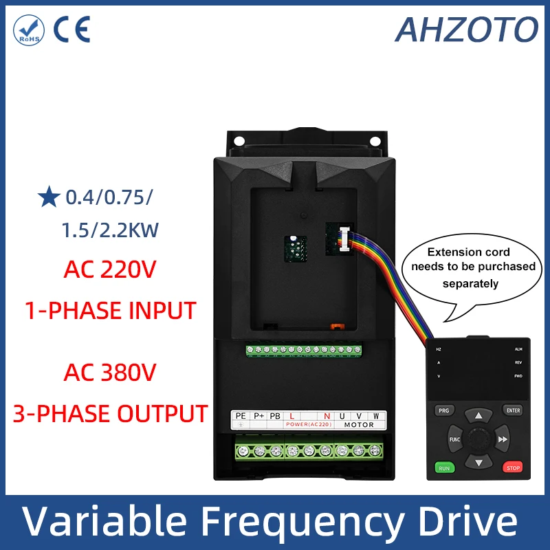 محول محرك التردد المتغير 220 فولت إلى 380 فولت VFD 0.4KW-2.2KW مرحلة واحدة إلى 3 مراحل مخرج للاستخدام الصناعي للتحكم في سرعة المحرك