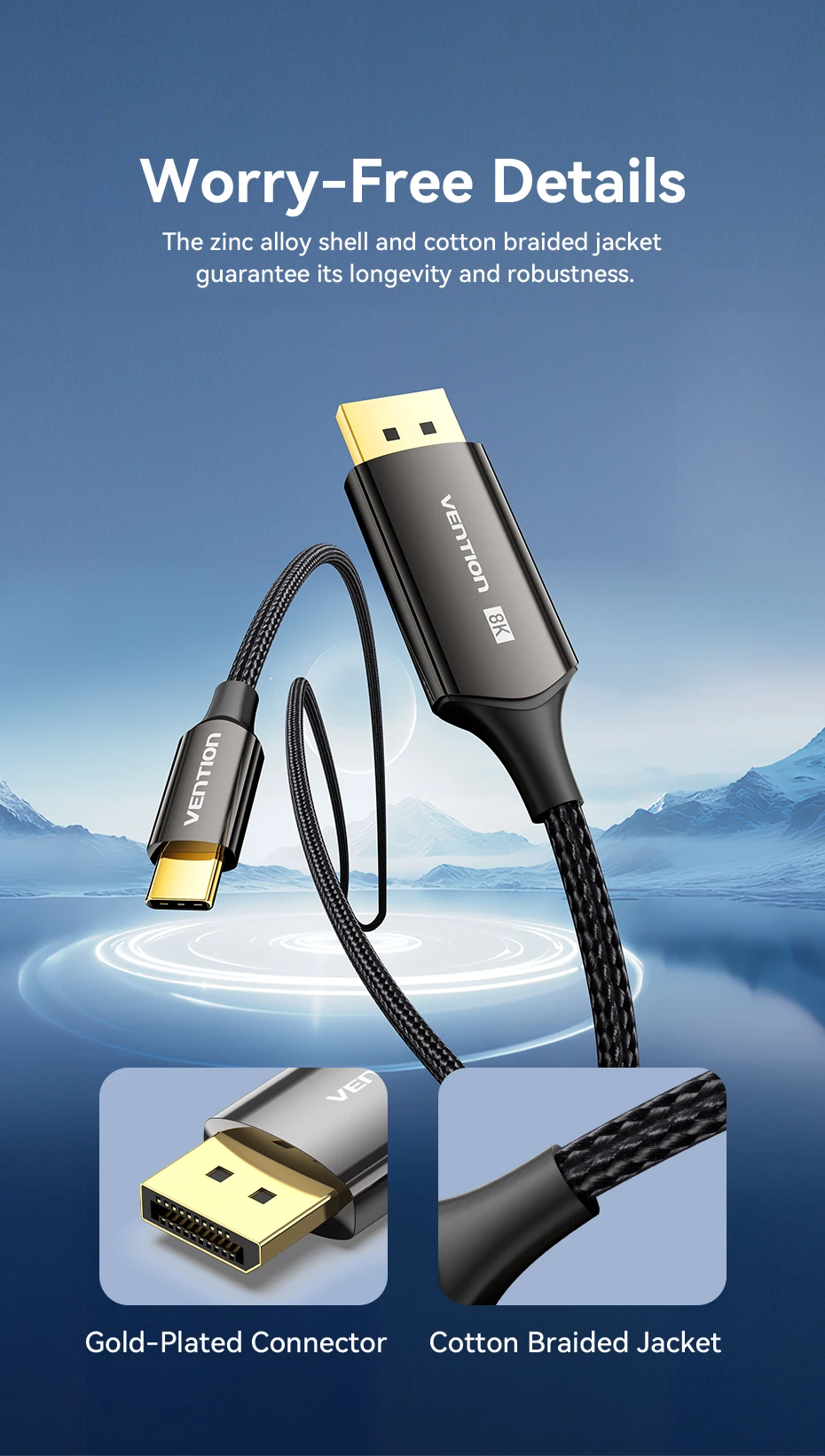 Vention USB C auf DP Kabel USB Typ C auf 8K 60Hz DisplayPort Bi-Directionalkabel für iPhone Tablet PC Monitor HDCP HDR DP Kabel – Detail 9