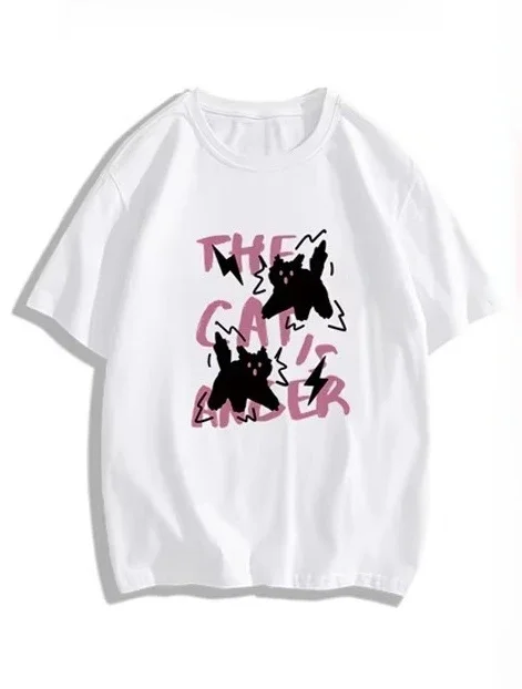 Damska koszulka z nadrukiem horrorowego kota na lato 2025, plus size, z krótkim rękawem, casualowa bluzka w stylu Y2k, odpowiednia zarówno dla kobiet, jak i mężczyzn.