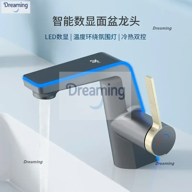 

Применитесь к Smart Смеситель для ванной комнаты Смеситель для раковины Настольный хромированный смеситель для раковины Белый цифровой смеситель из нержавеющей стали для ванной комнаты