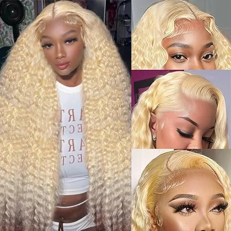 

Deep wave 13x6 hd lace frontal wig for women Loose Wave 30 inch curly wig on Sale 613 blonde 200 Density Lace Front Colored Wigs