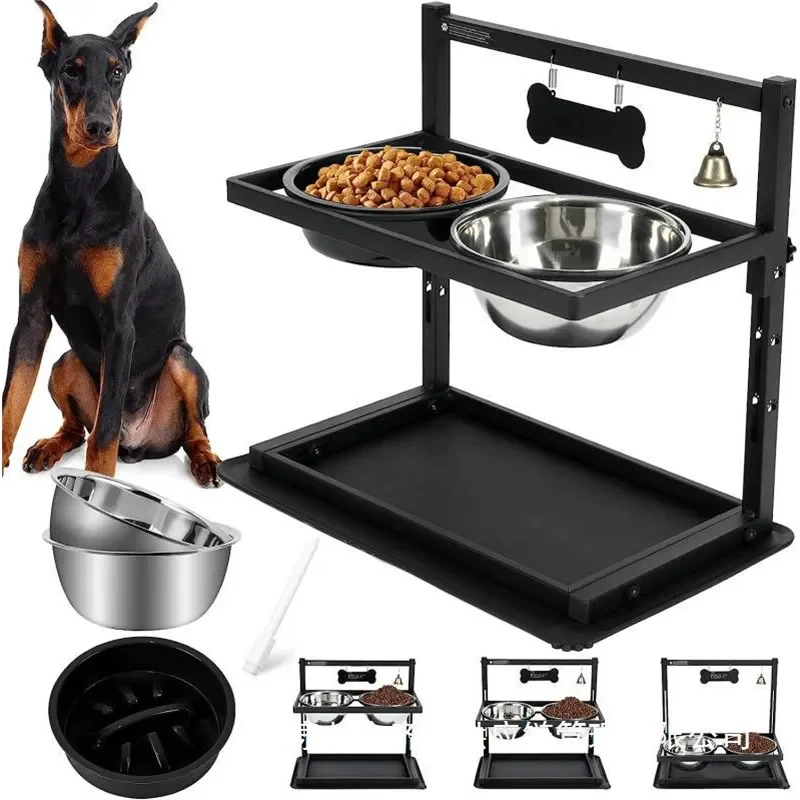 Double Bowl Stainless Steel Pet Feeder Stand for Dogs and Cats Removable Mobile Food Water Dish Holder