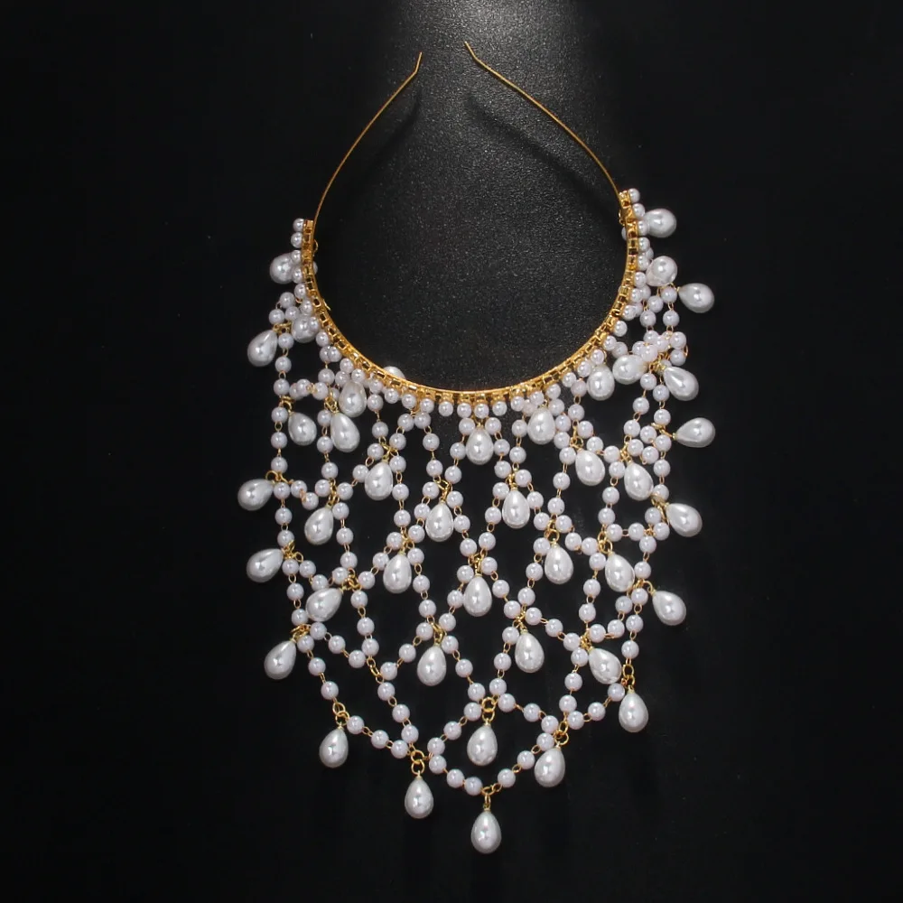 الأبيض اللؤلؤ قلادة رئيس سلسلة رائعة الزفاف الجبين مجوهرات الزفاف الشعر سلسلة حك اكسسوارات للنساء هدايا 2025 #4