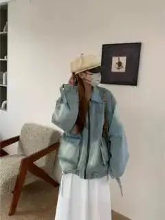 

Retro American Denim Jaet Women Spring Autumn Loose Casual Design Sense Vintage Leather Upper Apparel Korean Version