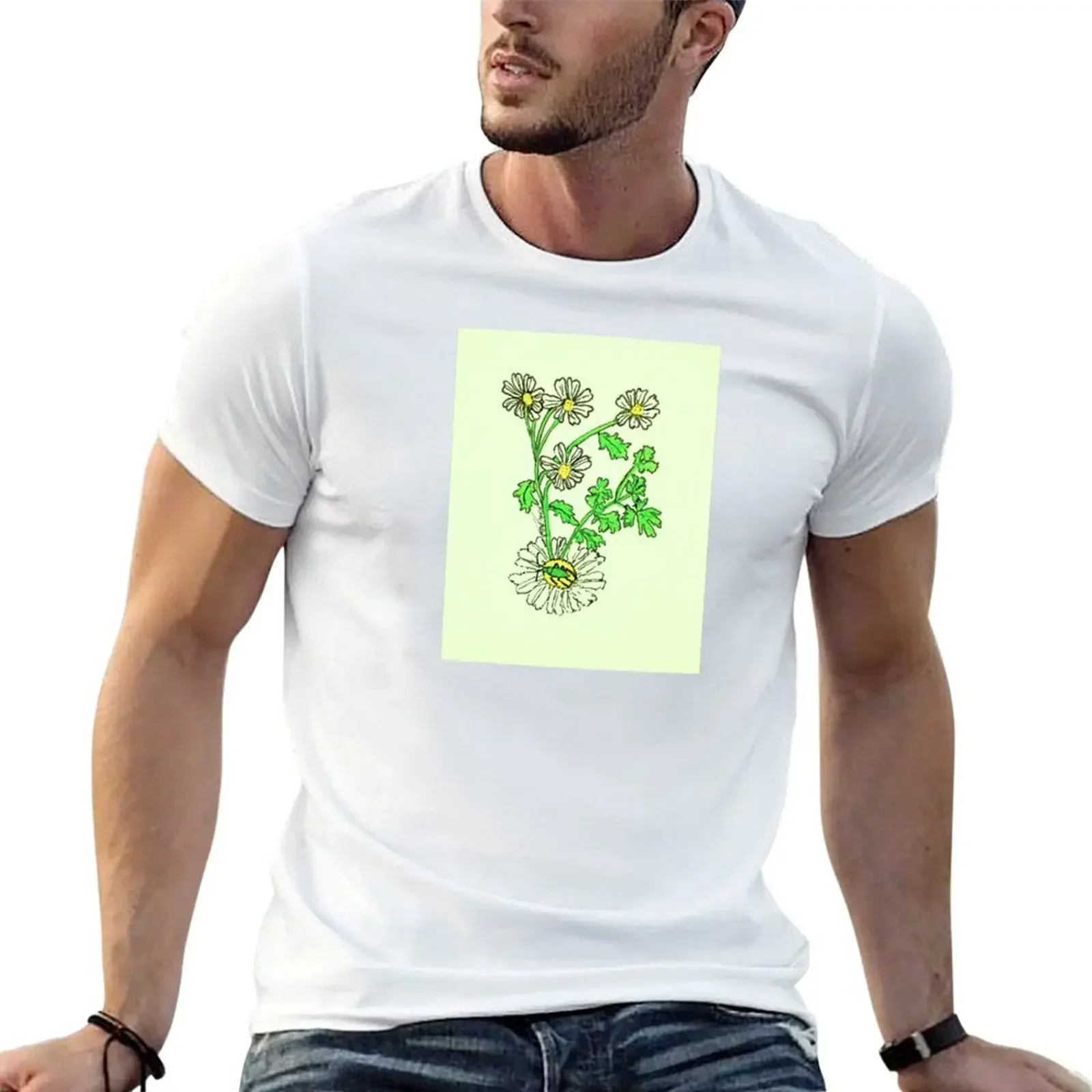 Green Capsid Bug on Chamomile T-shirt quick drying blanks Short sleeve tee vintage clothes T-shirts for men cotton