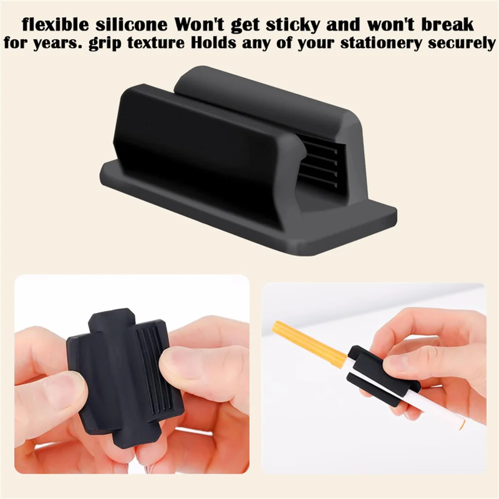 Silicone Self-Adhesive Pencil Holder For Notebook Solid Color Flexible Portable Desktop Pen Holder Stationery Display Stand NEW