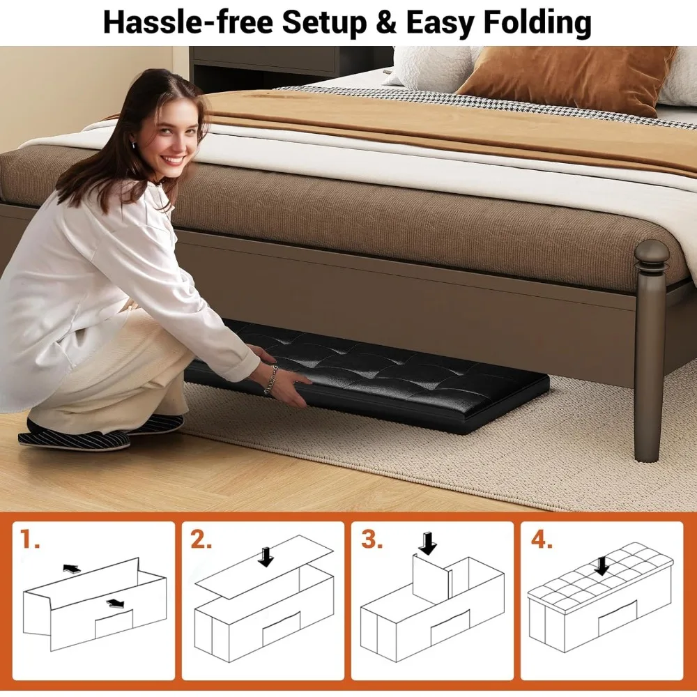 مقعد عثماني للتخزين قابل للطي، 43 بوصة، مسند قدم قابل للطي، صندوق تخزين نهاية السرير مع جيب جانبي لغرفة المعيشة #6
