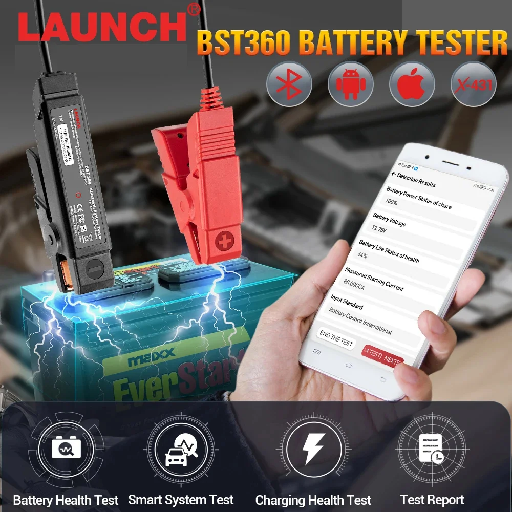 LAUNCH BST360 12V Car BT Battery Tester Automotive Cranking Charging Scanner Tools for CRP919E BT/PRO ELITE/PRO V5.0/PRO3S V5.0