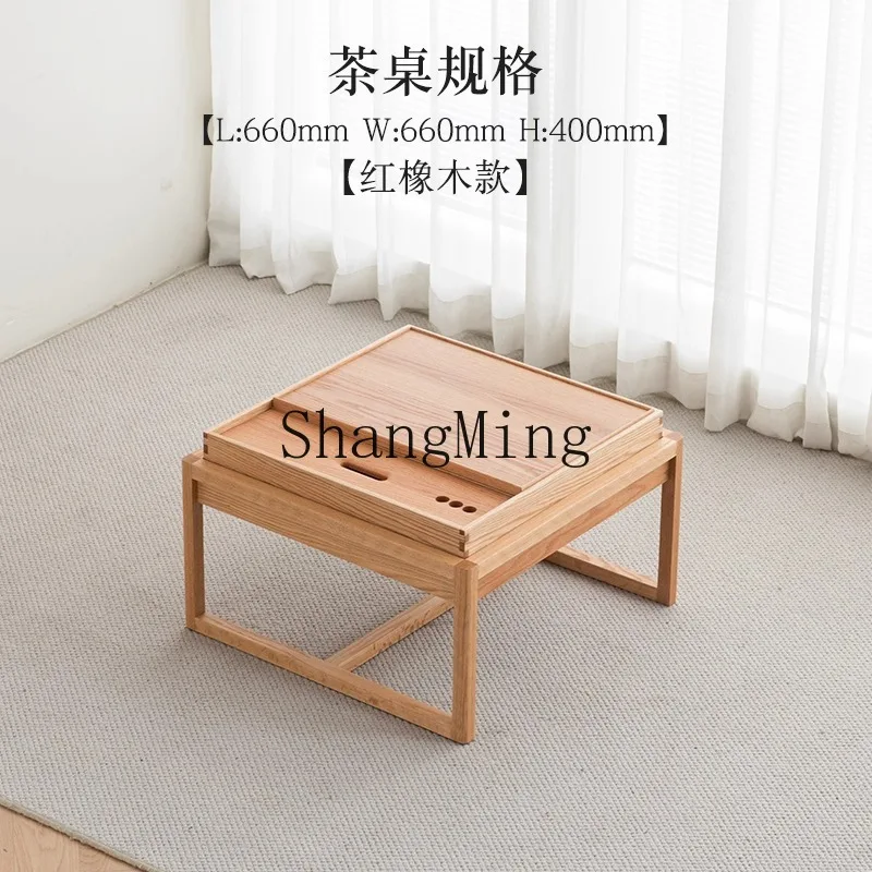 

ZYYHome Balcony Small Tea Table Set Red Oak Burnt Stone Solid Wood Small Tea Table Bay Window Leisure Zen Style Square Tea Table