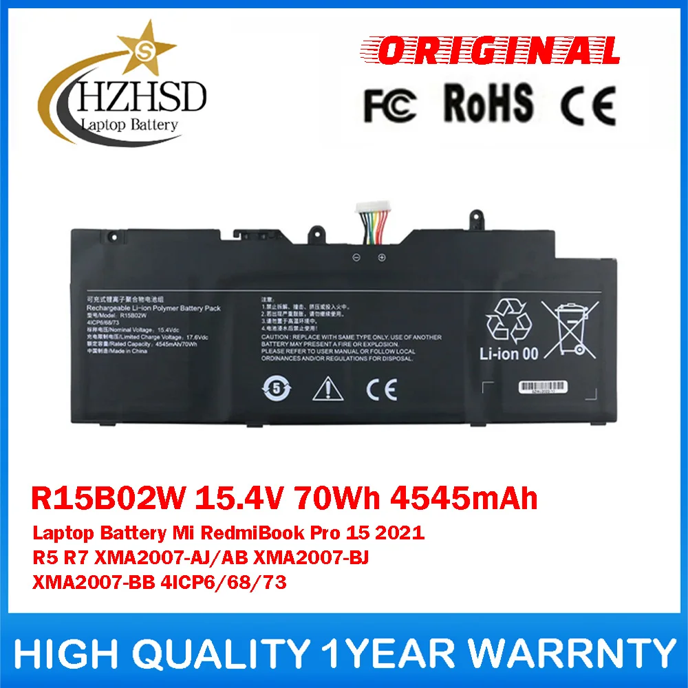 R15B02W 15.4V 70Wh Genuine Original Laptop Battery For Xiaomi Mi RedmiBook Pro 15 2021 R5 R7 XMA2007-AJ/AB XMA2007-BJ XMA2007-BB