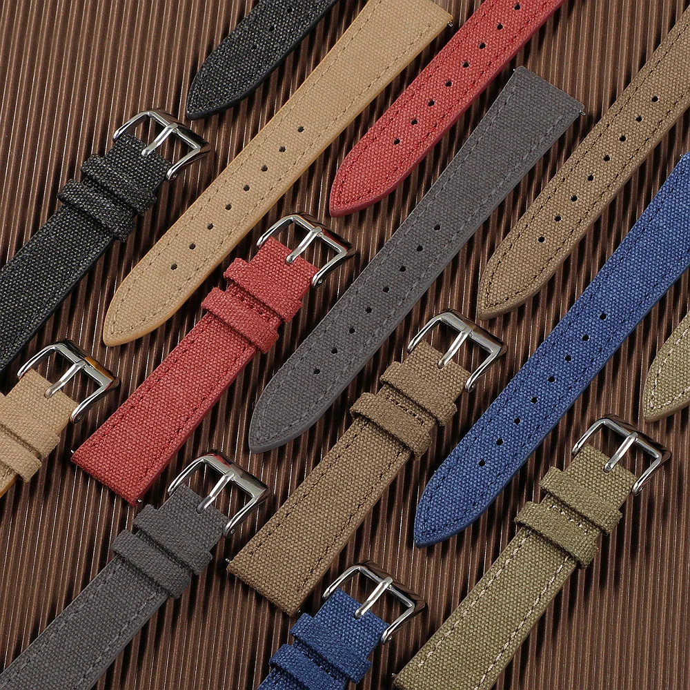 Taper Canvas Sailcloth 18mm 20mm 22mm Watch Strap Handcrafted Fabric Quick Release Watchband for Omega for Seiko