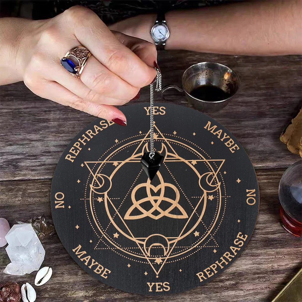 

Black Wooden Pendulum Board Laser Engraved Trinity Knot Dowsing Divination Witchcraft Altar Decor Spiritual Wicca Supplies