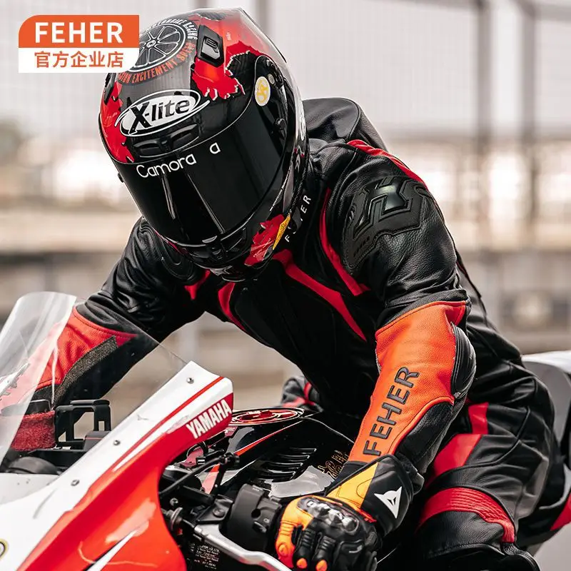 Feher One-Piece Motorcycle Riding Suit Motorcycle Leather Jacket Racing Suit Track Anti Fall And Anti Tear Protective Suit Ridin