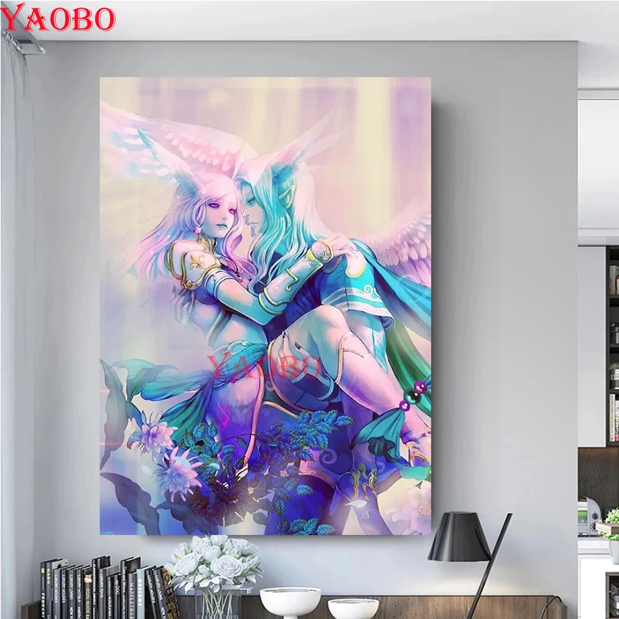 5d diy pintura diamante romântico anjo casal completo redondo broca diamante bordado ponto cruz strass mosaico arte da parede