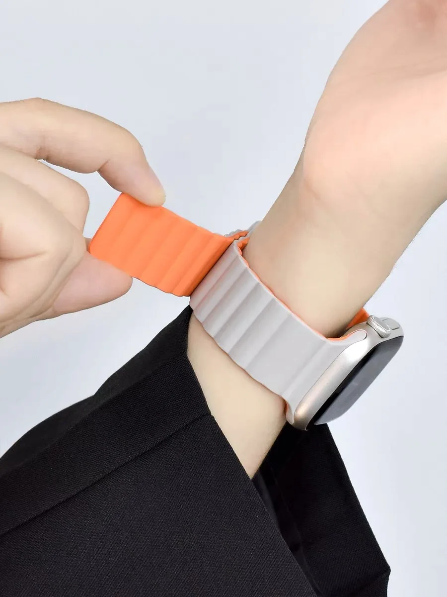 Silicone Magnetic Apple Watch Band - Compatible with Apple Watch 38mm 40mm 41mm 42mm 44mm 45mm 49mm, Adjustable Strong Magnetic