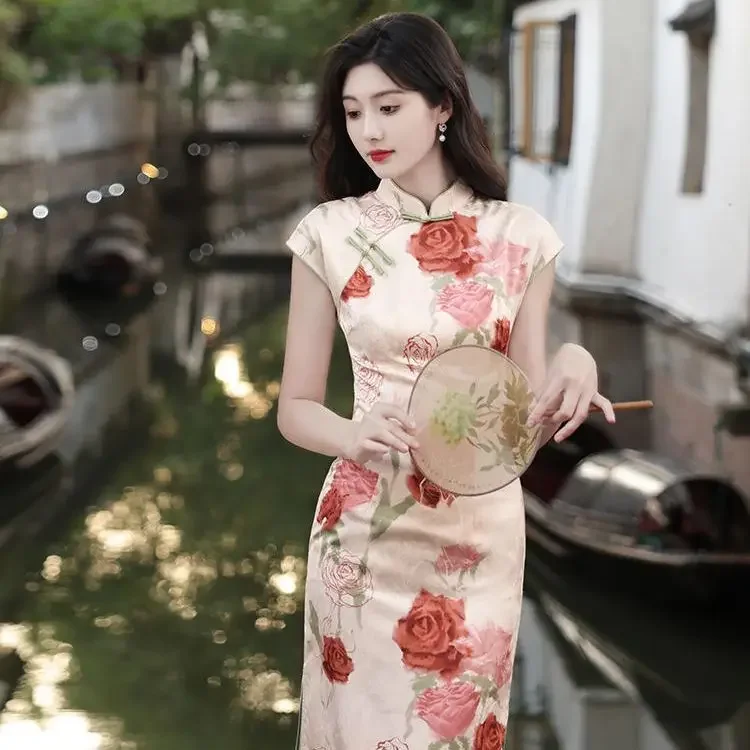 

Новое изысканное платье Cheongsam в китайском стиле, новое летнее улучшенное повседневное современное платье с короткими рукавами для девочек, вечерние платья Qipao в молодом стиле