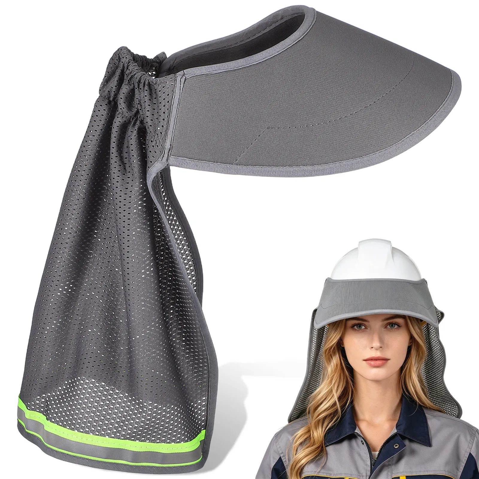Safety Wide Brim Sunshade Breathable Mesh Foldable Hard Hat Visor Neck Shield Outdoor Construction Work