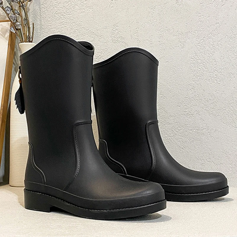 

2024 Women's Mid-calf Rain Boots Ladies' Waterproof Rubber Shoes PVC Anti-slip Abrasion Knee-high Outdoor High Quality Plus Size