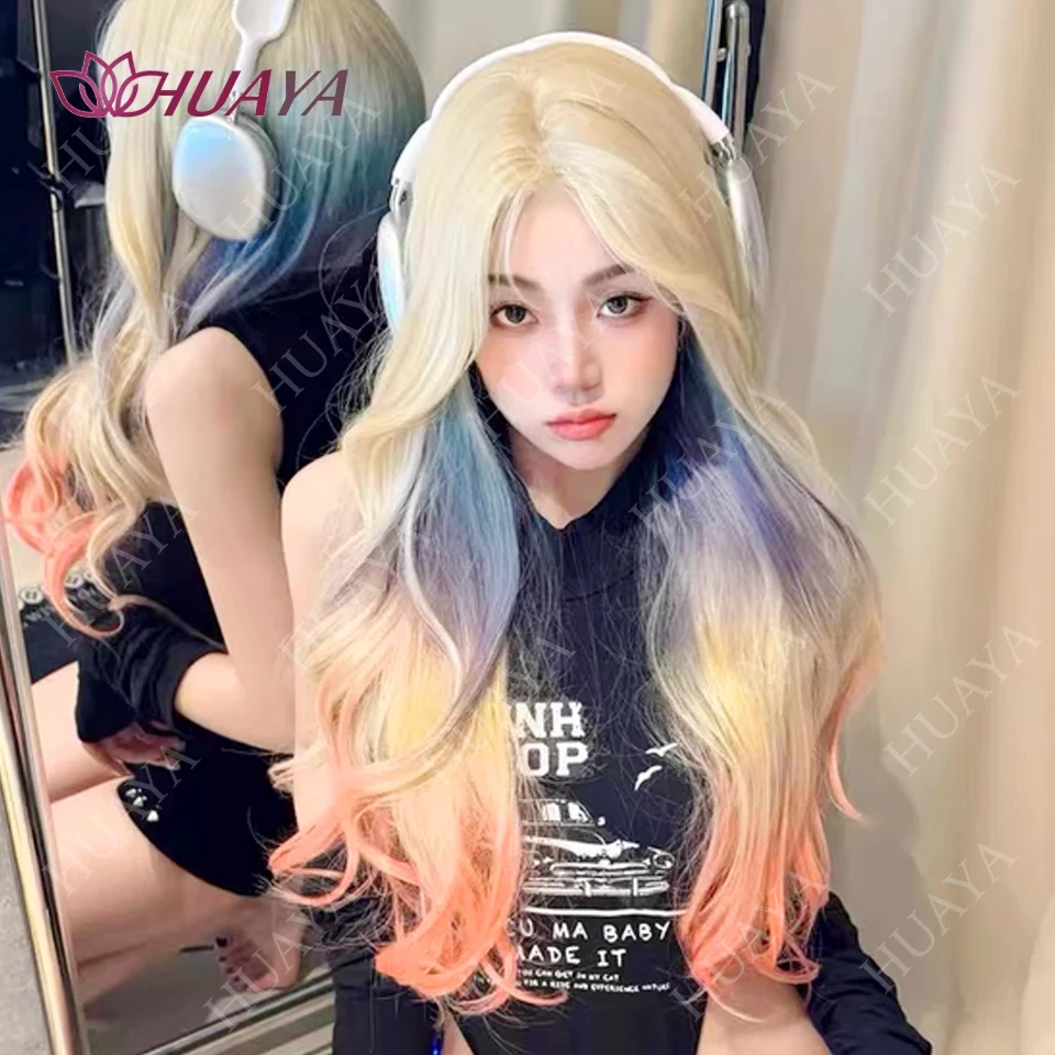 أومبير الملونة الشعر الاصطناعية موجة طويلة مجعد الشعر لوليتا ألياف مقاومة للحرارة شعر مستعار للنساء هالوين شعر مستعار تأثيري