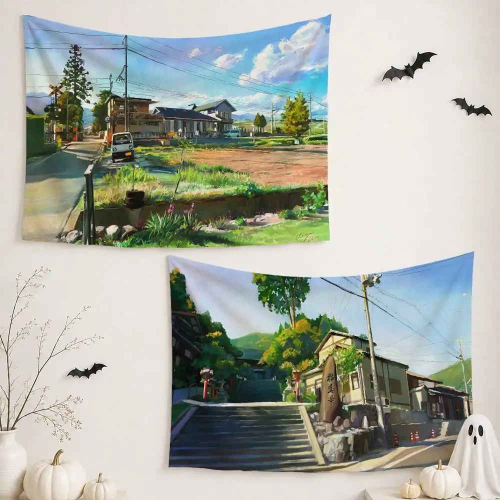 Anime Japan Street Tapestry Custom Living Bedroom Party Dormitory Interior Wall Bohemian Decoration Attached Clip