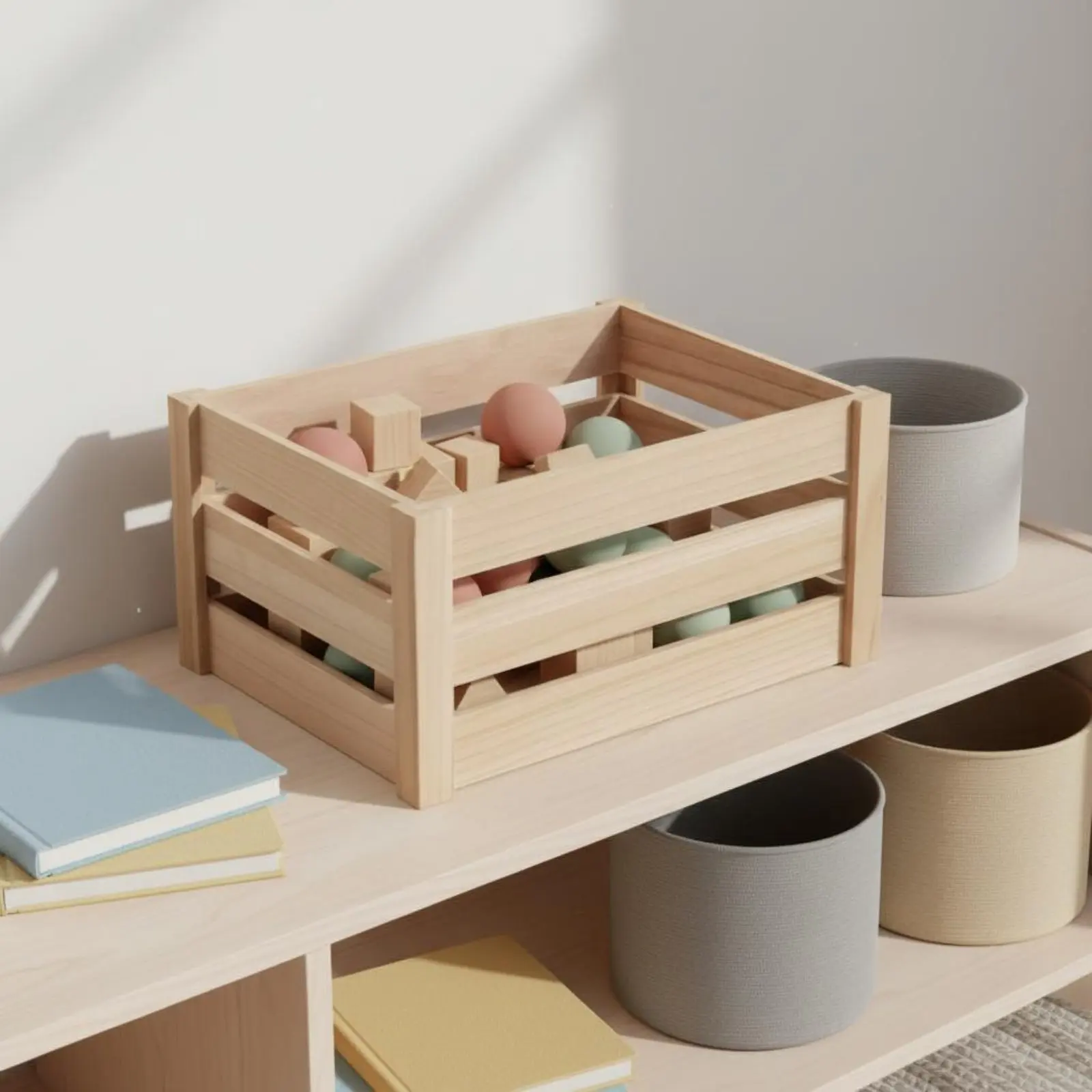 Wooden Storage Crate Breathable Slat Design Plant Holder Crate Slatted Wood Box Stackable Nesting Wooden Crates for Children