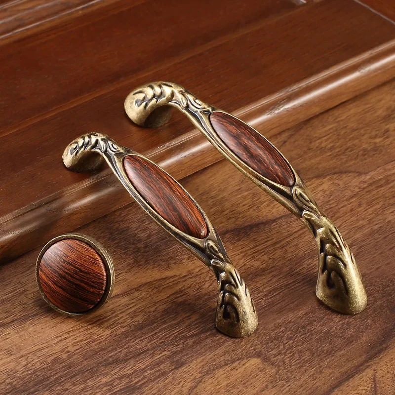 Classical Grain Handle Golden Cupboard Door Handles Wardrobe Dresser Drawer Zinc Alloy Knob Furniture Hardware Decor 96/128mm