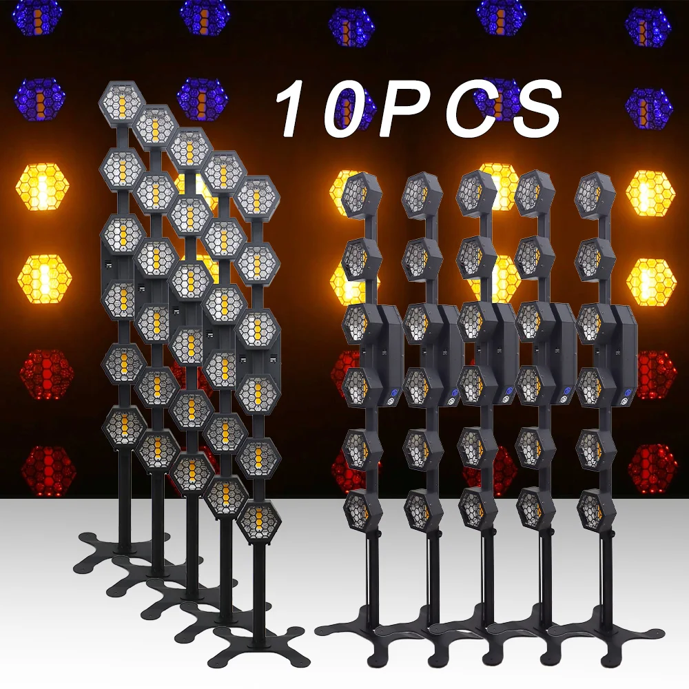 

10PCS Portman 6x50w Amber With 72PCS RGB Strobe Stand Floor Concert Bar Background Effect Wash Retro Lighting Dj Disco Stage