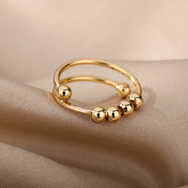 Spiral Bead Spinner Ring Adjustable Anxiety Relief Fidget Jewelry Stress Reducing Rotatable Ring for Men Women Daily Wear