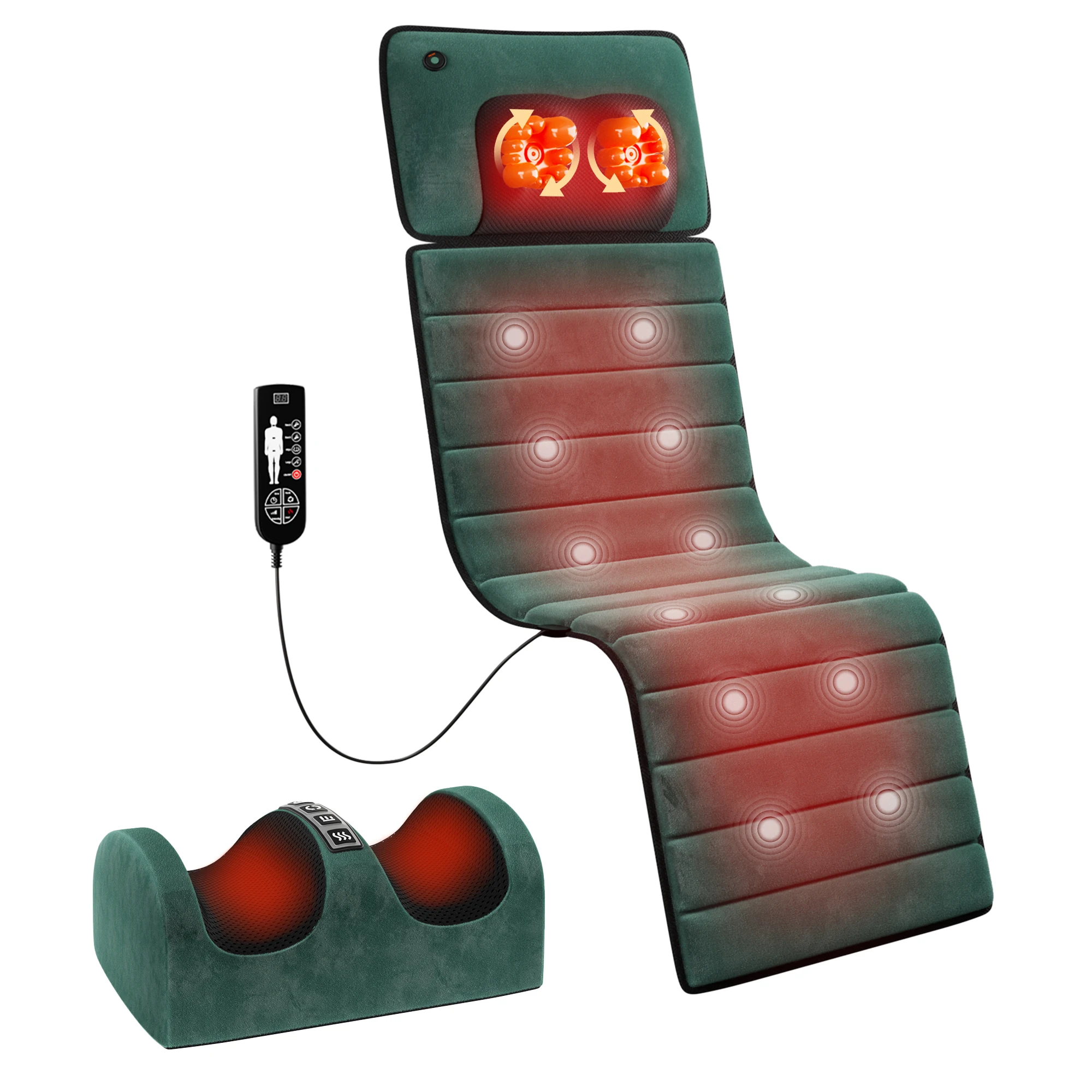 Heated Full Body Massage Mat with Detachable Pad, 10 Deep Vibration Motors for Back Pain Relief, Soothing Cushion for Bed Chair & Sofa
