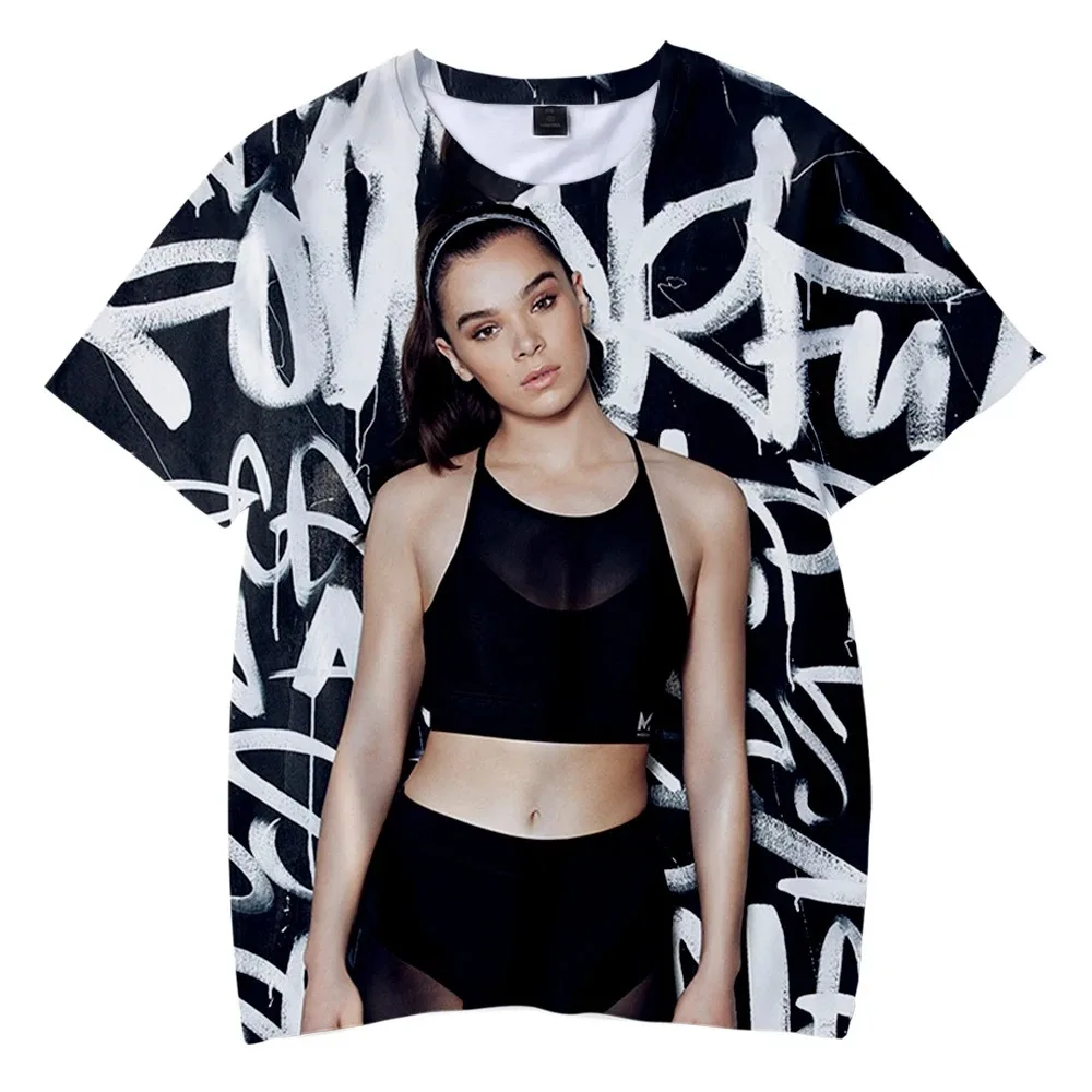 hailee steinfeld t-shirts 3d o pescoço das mulheres dos homens t camisa de verão manga curta harajuku streetwear  american 2024