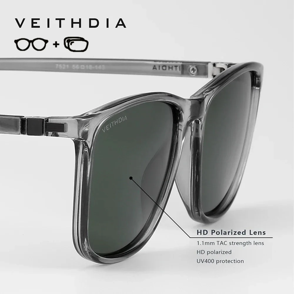 

VEITHDIA Brand New Fashion Prescription Sunglasses Unisex TR90 Square Sunglasses Polarized UV400 Lens Myopia Glasses VPX7521