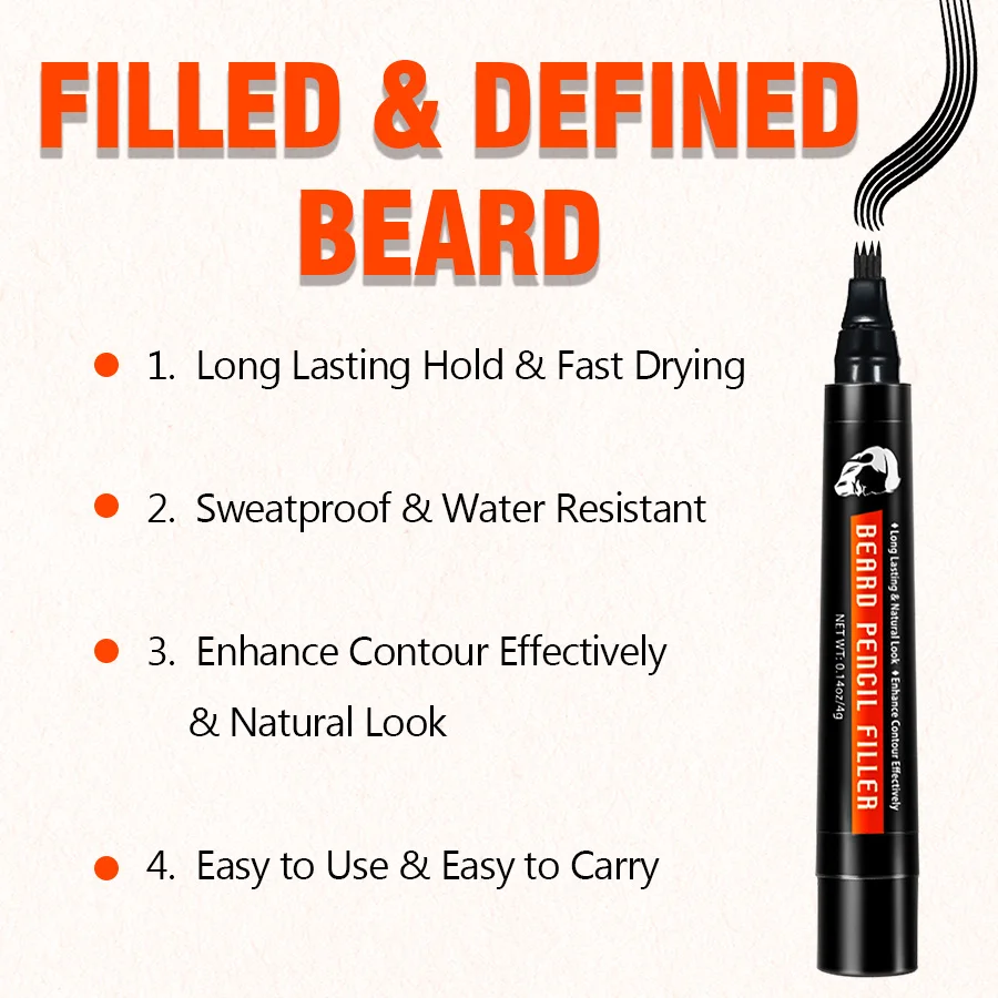 GOIPLE Single-head Beard Pen Brush and Balm 3pcs/Set Facial Hair Moisturizing Hair Care Products Moustache Butter Smooth Styling