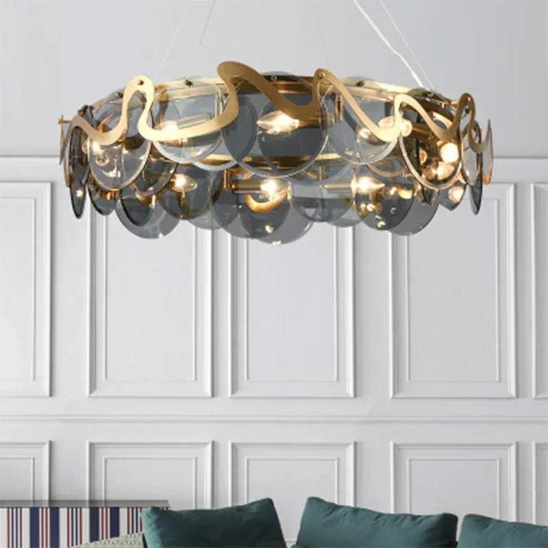 

Grey White Glass Iron Golden Round Oval LED Chandelier Lighting lustre Suspension Luminaire Lampen For Foyer