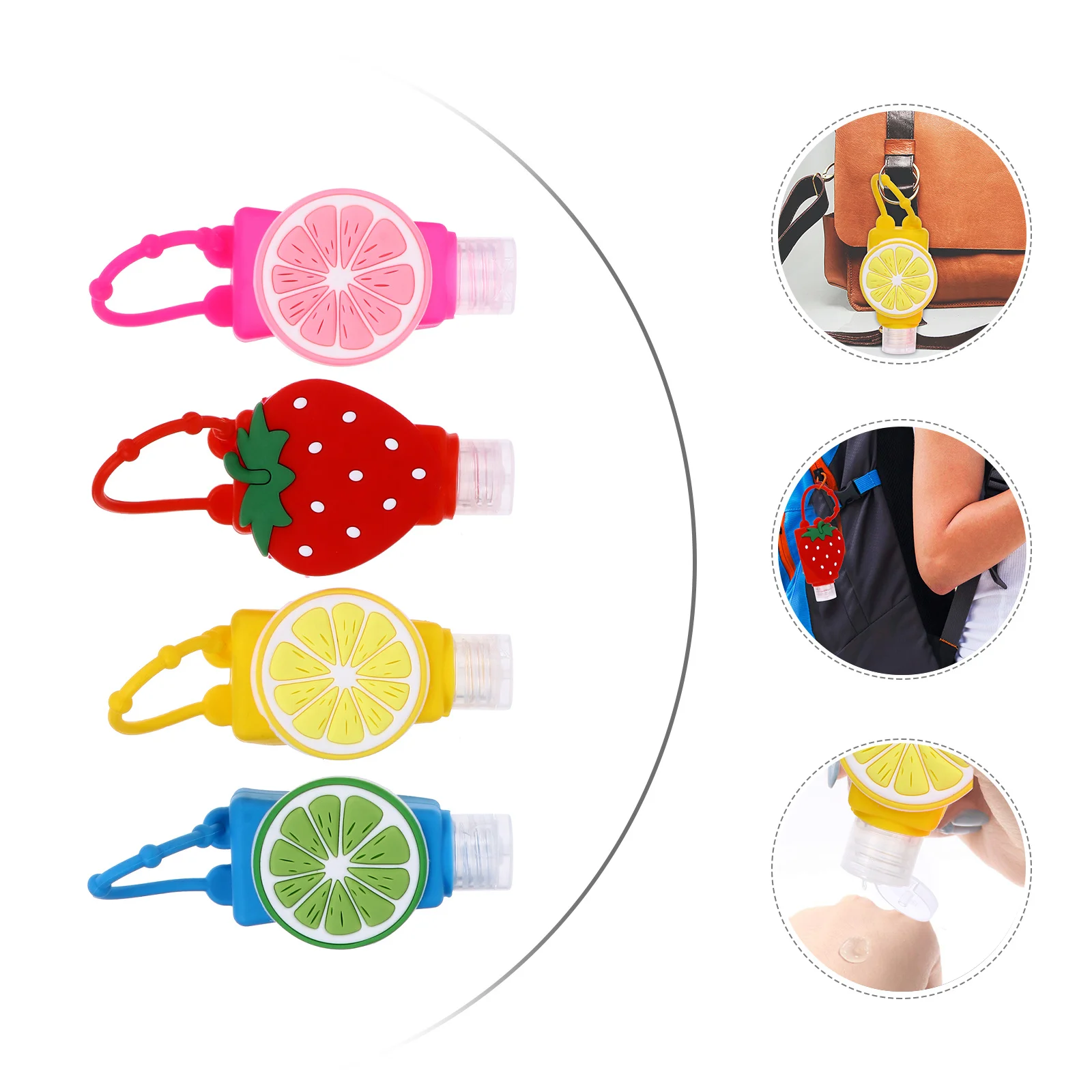 

4pcs Silicone Travel Bottles Fruit Pattern Hand Empty Containers With Hook For Toiletries Lotion Portable Small