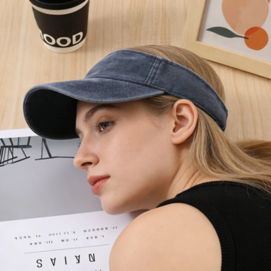 Sommer-Sonnenhüte aus Gewaschener Baumwolle, Leere Kopfbedeckung für Damen und Herren, Sport- und Reise-Strandhut, Einfarbiger Sonnenschutz Anti-UV-Visor Golfkappen – Detail 3