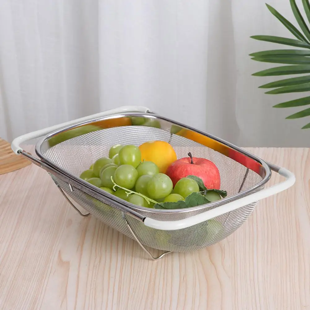 Telescopic Sink Basket Space-saving Drain Rack Telescopic Stainless Steel Drain Basket Sink Colander for Vegetables