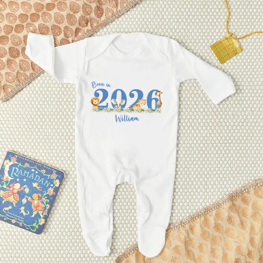 Custom Name Born in 2026 Print Infant Sleepsuit Long Sleeve Baby Romper Casual Pregnancy Announcement Jumpsuit Babys Birth Gifts