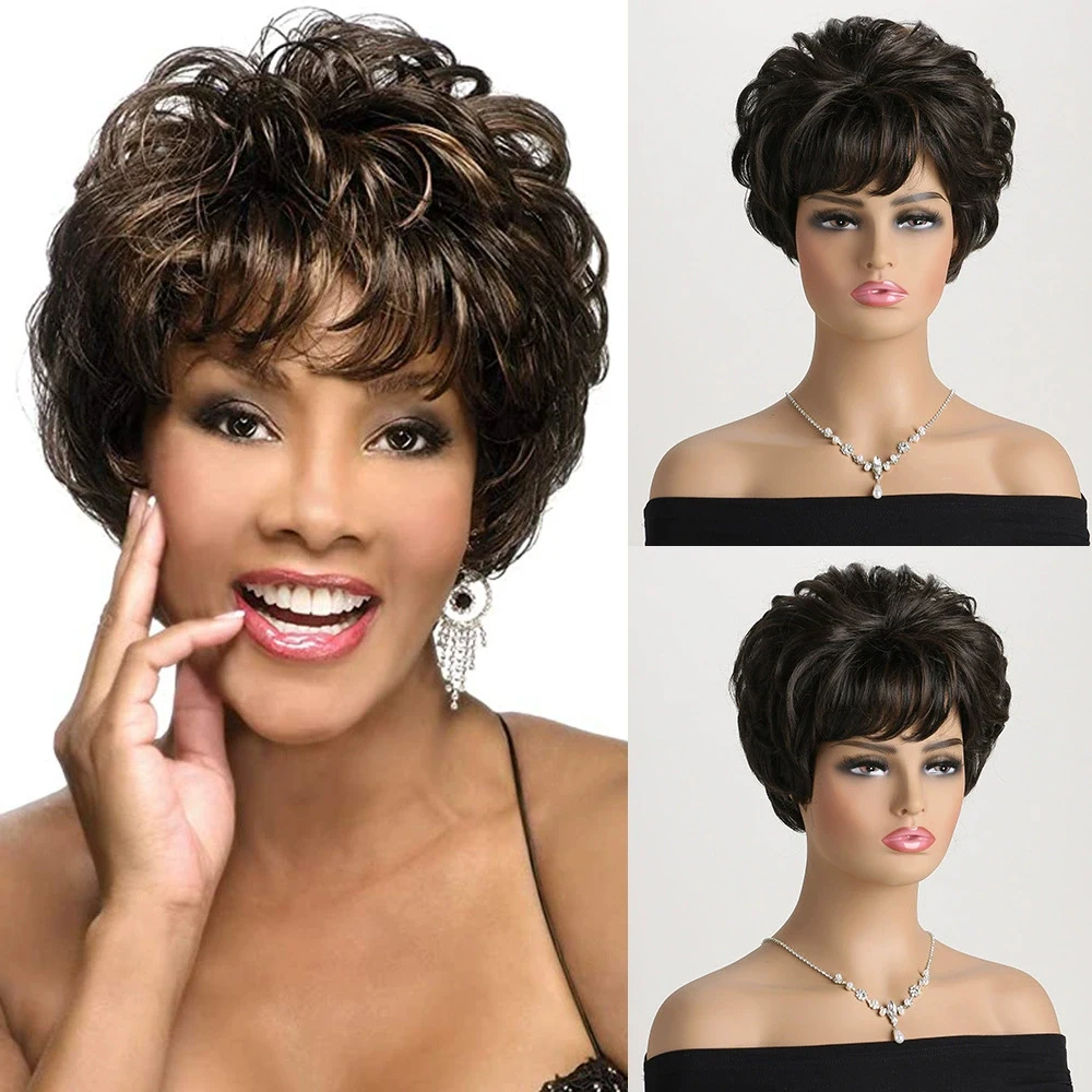 

10inch Synthetic Woman Wigs Hair Black Short Wavy Curly Fake Hair Natural Hair Female Wigs For Daily Wear