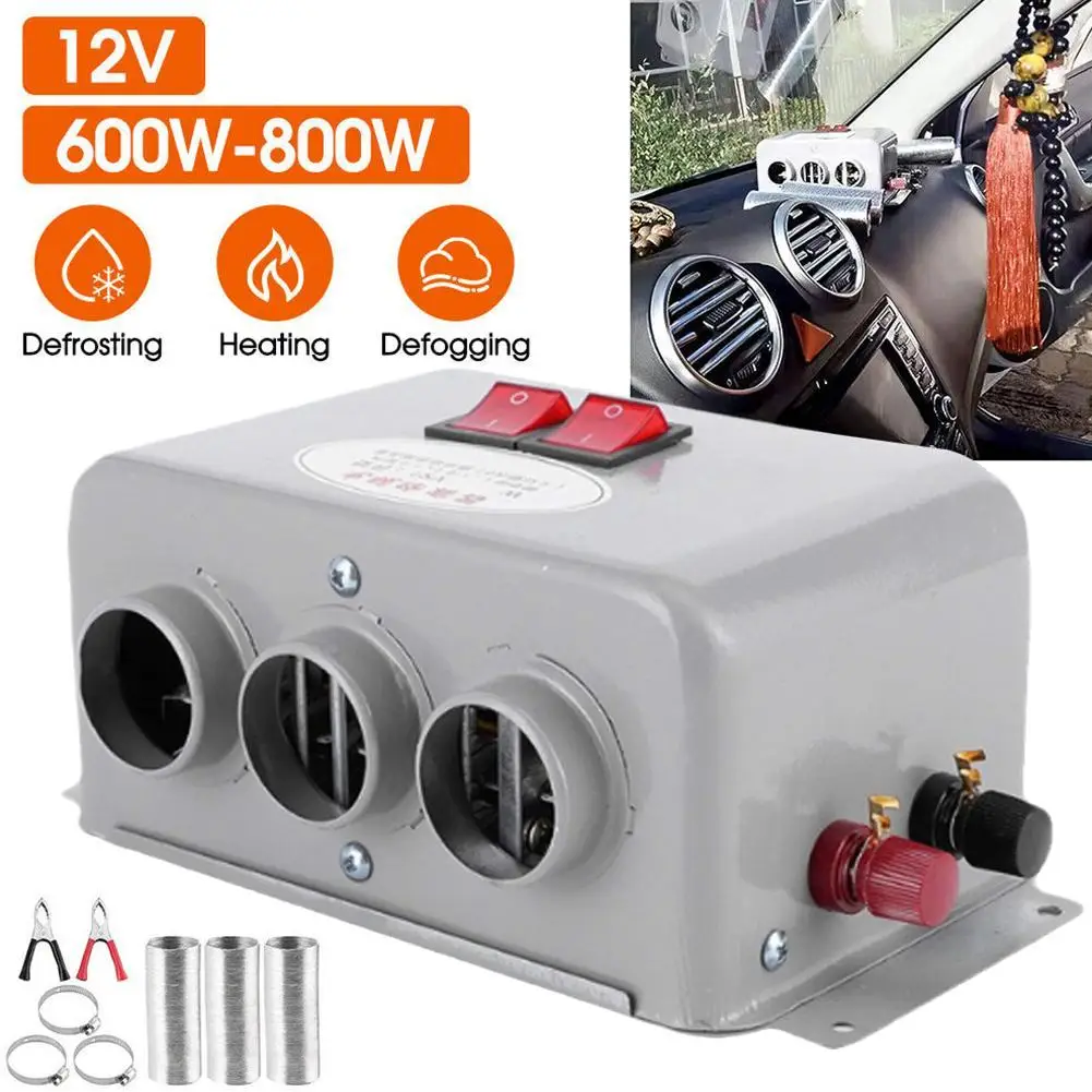 12V Compact Car Heater 3 Hole 600W‑800W Winter Fast Frost Warmer Heater Low Defroster Heating Removing 12V Car Car Noise H5G7 