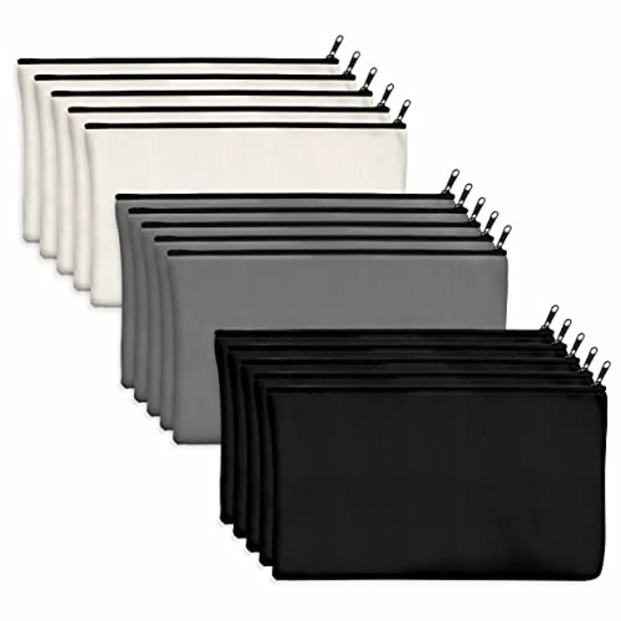 

15 Pack Blank Cotton Canvas DIY Craft Zipper Bags Pouches Pencil Case for Makeup Cosmetic Toiletry Stationary Storage