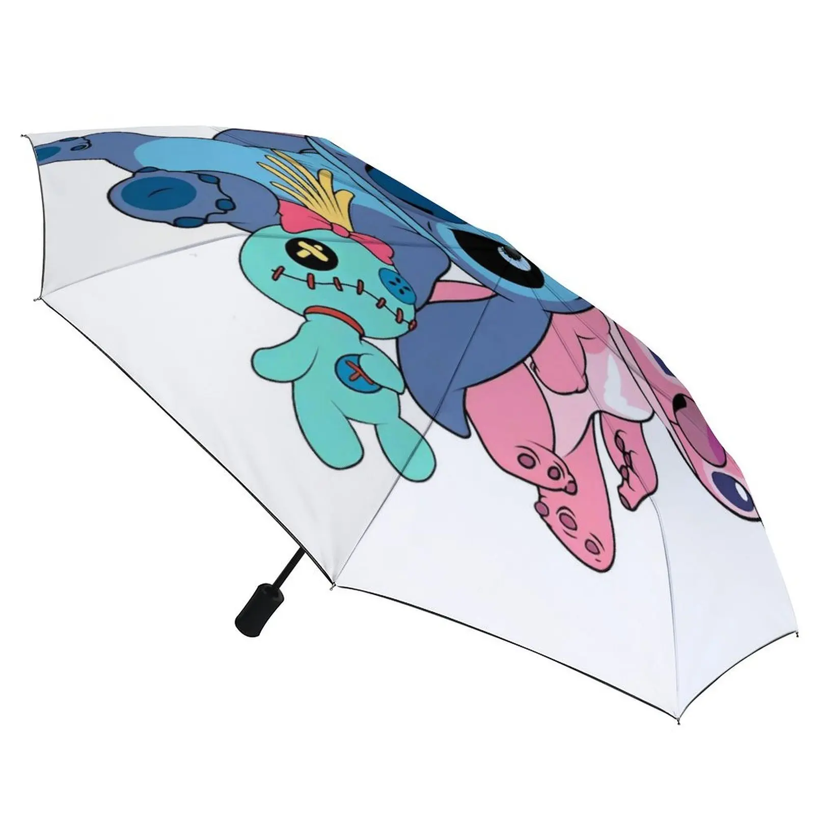 

8-Rib Three Fold Auto Umbrella Anti UV Sunshade Cute Stitch And Angel Cartoon Anime Umbrella Outdoor Strong Compact Umbrellas