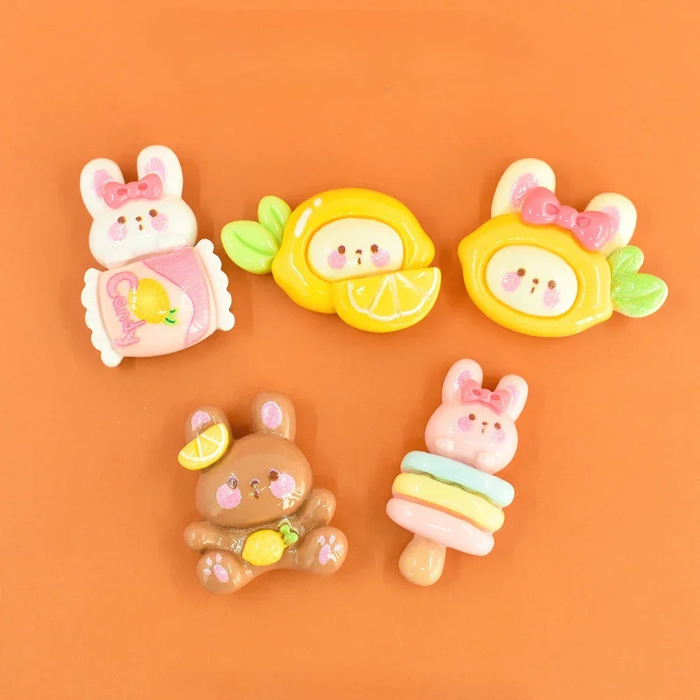 New Shinning Mini Resin Lemon Candy Rabbit DIY Miniatures Dollhouse Figures Flatbacks Kawaii Accessories Flat Back Phone Decor
