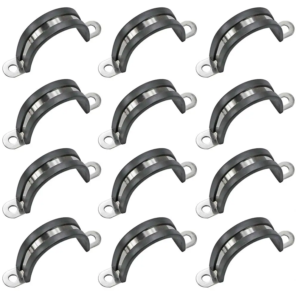 20pcs 6-50mm 2 Hole U-Tube Strap Clamp 304 Stainless Steel with EPDM Rubber Lined Clip Cushioned Insulated Clamp for Tube Wire