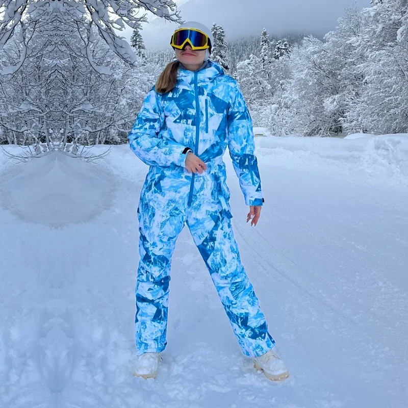 2025 Winter Frauen einteiligen Ski anzug Sport wasserdichte Frau Schnee overall warme Outdoor-Overalls Snowboard Kapuzen kleidung