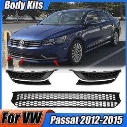 Fit For VW Passat 2012-2015 Front Bumper Honeycomb perforated Lower Grille & Fog Light chrome plated Bezel Cover Car Replace Kit